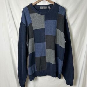 Vintage Oscar de la Renta Mens Colorblock Crewneck Dad Sweater Blue Size XXL
